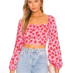 New! Sanctuary Going Solo Floral Tie-back Top In Cherry Kiss Size Medium